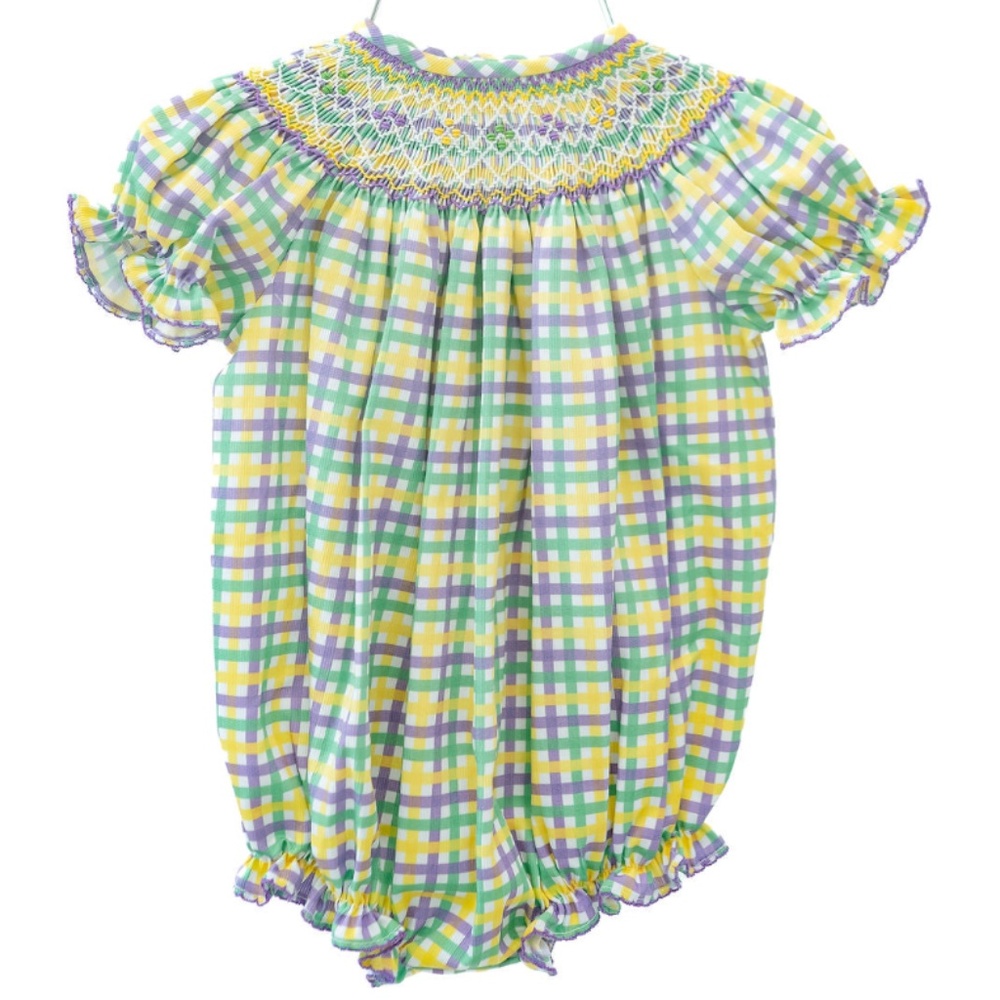 GIRLS SMOCKED MARDI GRAS BUBBLE - RUTH AND RALPH